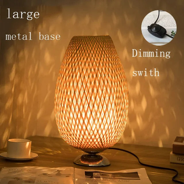 Calienna Vintage Bamboo Table Lamp – Rustic Natural Design, E27 Socket
