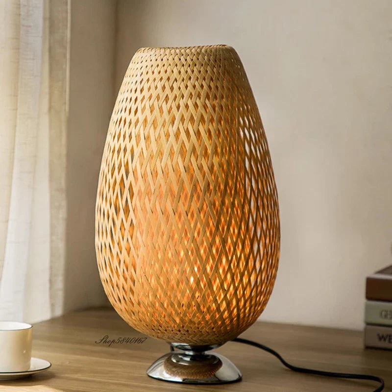 Calienna Vintage Bamboo Table Lamp – Rustic Natural Design, E27 Socket