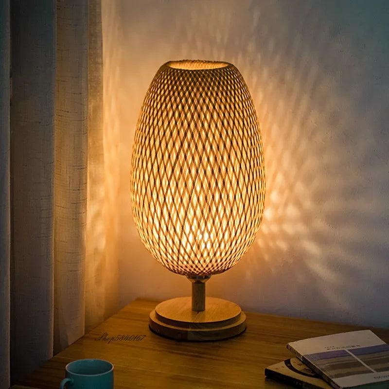 Calienna Vintage Bamboo Table Lamp – Rustic Natural Design, E27 Socket