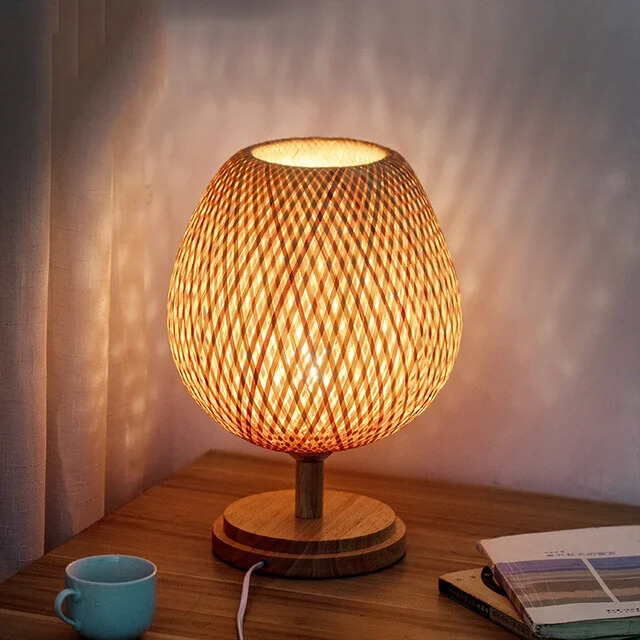 Calienna Vintage Bamboo Table Lamp – Rustic Natural Design, E27 Socket