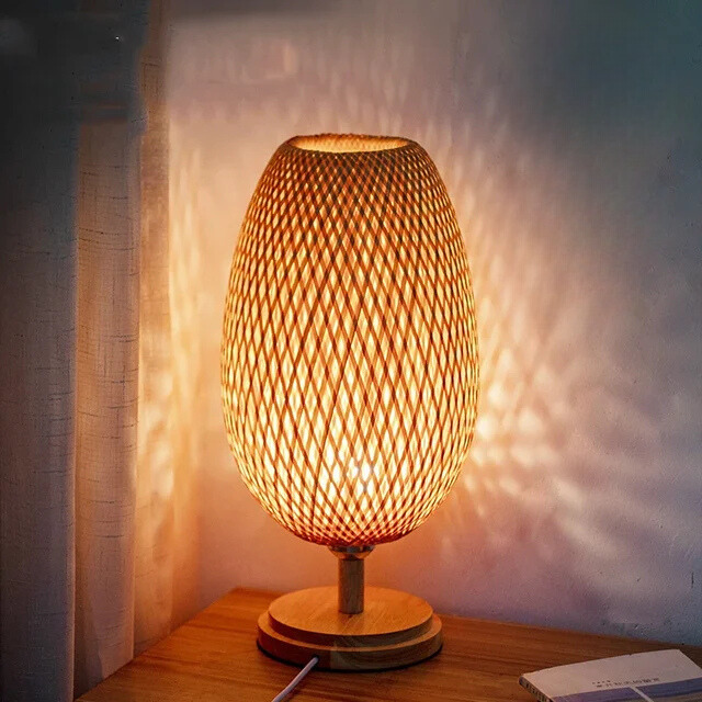 Calienna Vintage Bamboo Table Lamp – Rustic Natural Design, E27 Socket