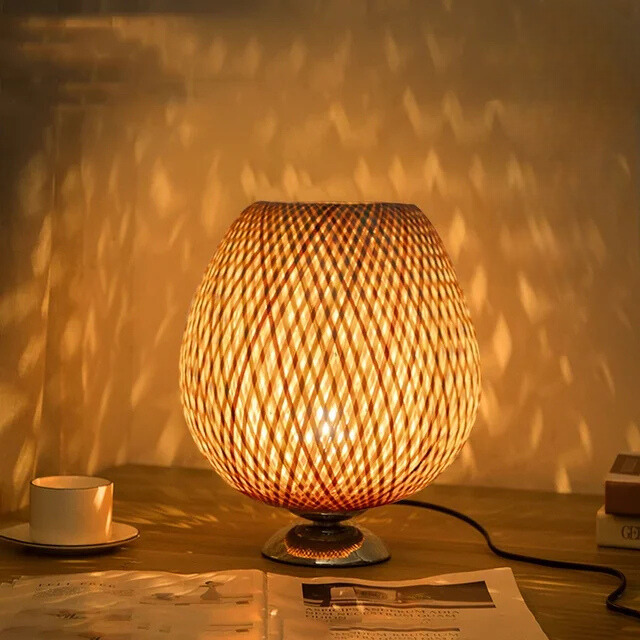Calienna Vintage Bamboo Table Lamp – Rustic Natural Design, E27 Socket