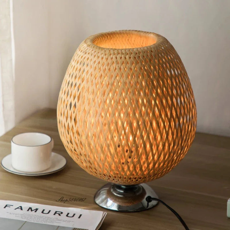 Calienna Vintage Bamboo Table Lamp – Rustic Natural Design, E27 Socket