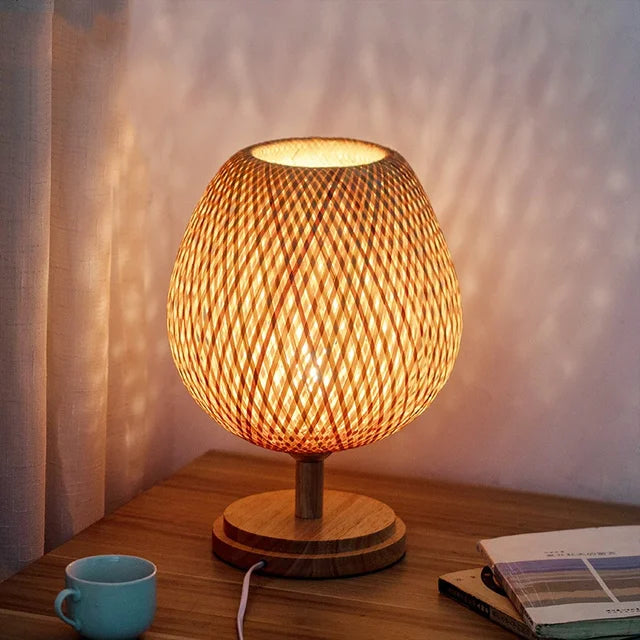 Calienna Vintage Bamboo Table Lamp – Rustic Natural Design, E27 Socket