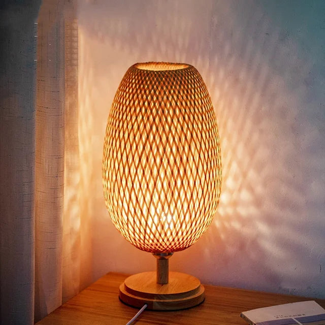 Calienna Vintage Bamboo Table Lamp – Rustic Natural Design, E27 Socket