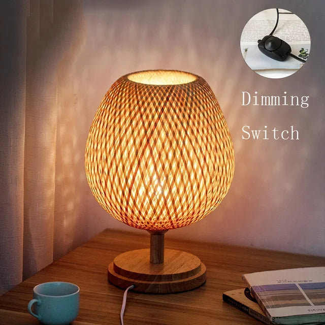 Calienna Vintage Bamboo Table Lamp – Rustic Natural Design, E27 Socket