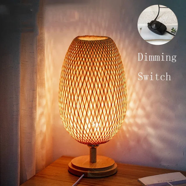 Calienna Vintage Bamboo Table Lamp – Rustic Natural Design, E27 Socket