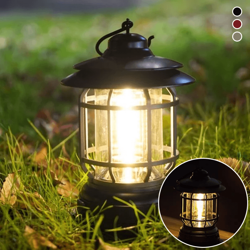 HorizonGlow Vintage Portable Camping Lantern – Rechargeable, Dimmable Warm White LED