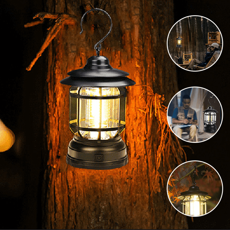HorizonGlow Vintage Portable Camping Lantern – Rechargeable, Dimmable Warm White LED