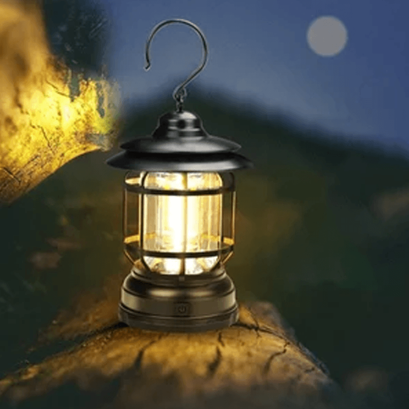 HorizonGlow Vintage Portable Camping Lantern – Rechargeable, Dimmable Warm White LED