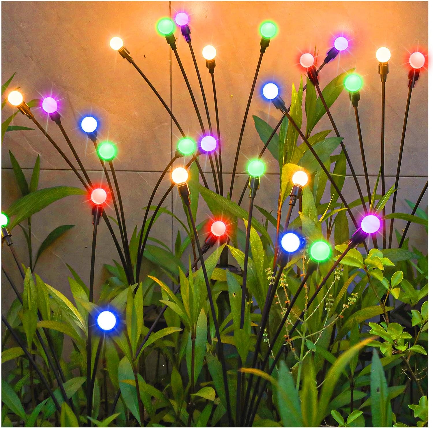 SolarDance LED Dancing Solar Garden Lights – 6-LED Swaying Stems, IP65 Waterproof, Warm White & Multicolor