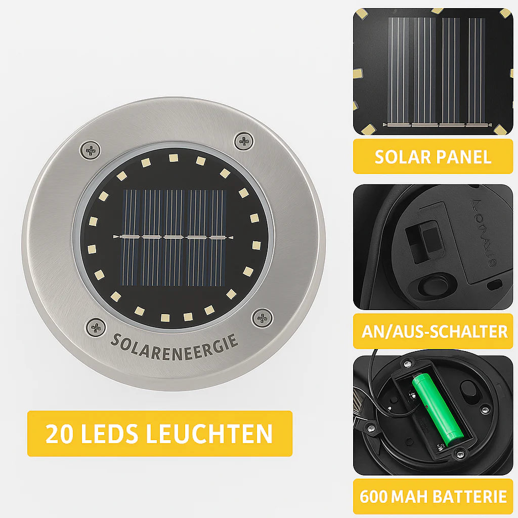 SolaraSpot LED Solar Ground Lights, 4-Pack Wire-free, weather-proof solar lighting for pathways, flower beds and patios