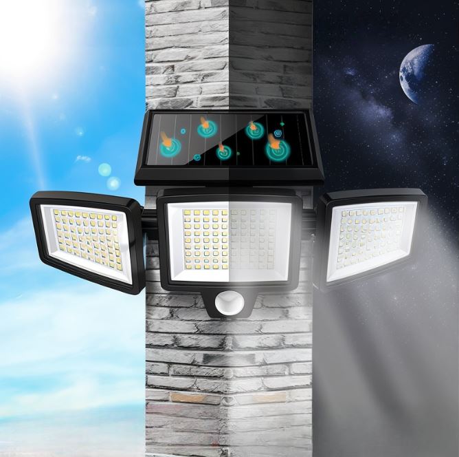 SunHalo Solar-Powered LED Sensor Light – 2 500 lm, 6500 K Cool White, 210-LED Floodlight, IP65