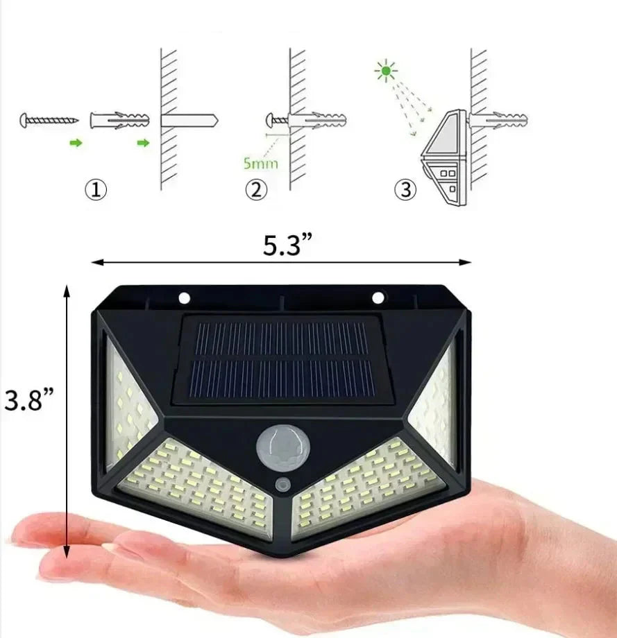 SunoGlow Waterproof Solar Outdoor Wall Light – 100 LEDs, 270° Beam, Motion Sensor, IP65
