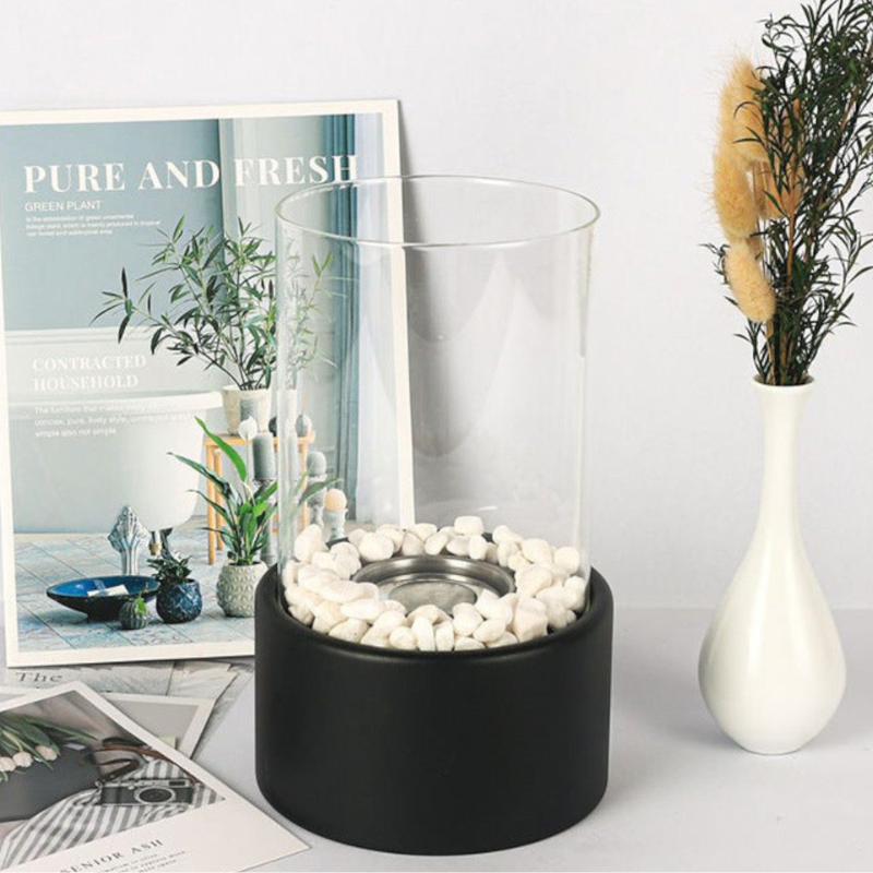 Warmora Elegant Flame Oil Lamp – Metal & Glass Ethanol/Lamp Oil, Indoor