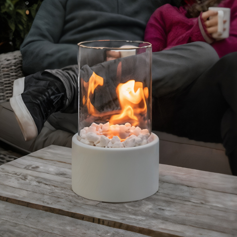 Warmora Elegant Flame Oil Lamp – Metal & Glass Ethanol/Lamp Oil, Indoor