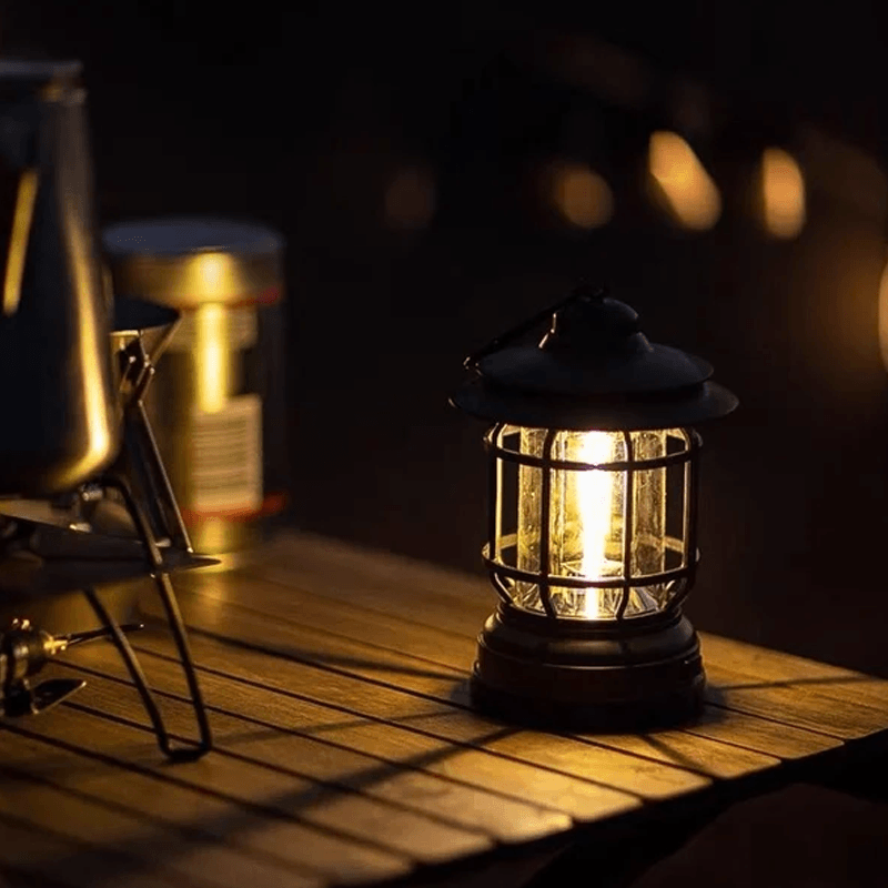HorizonGlow Vintage Portable Camping Lantern – Rechargeable, Dimmable Warm White LED