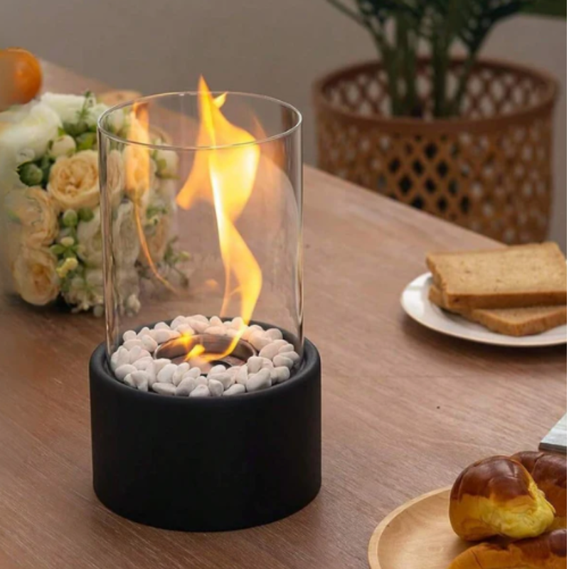 Warmora Elegant Flame Oil Lamp – Metal & Glass Ethanol/Lamp Oil, Indoor